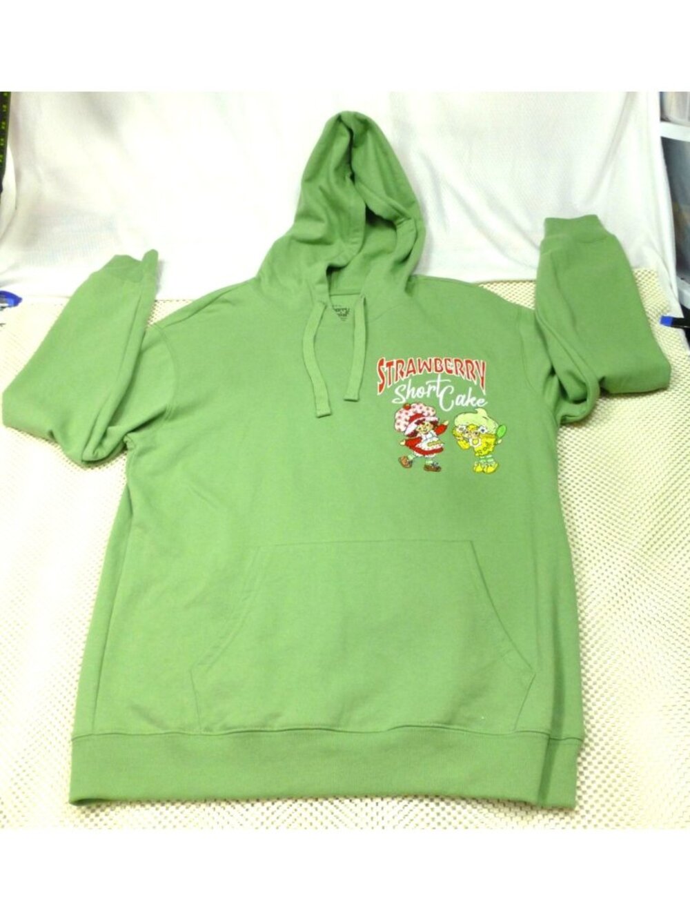Strawberry Shortcake Womens Green Hoodie Front & Back Graphics Med (8-10) NWT‎